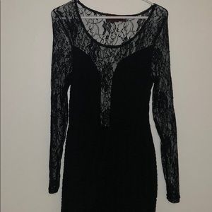 Sexy black lace sleeves dress